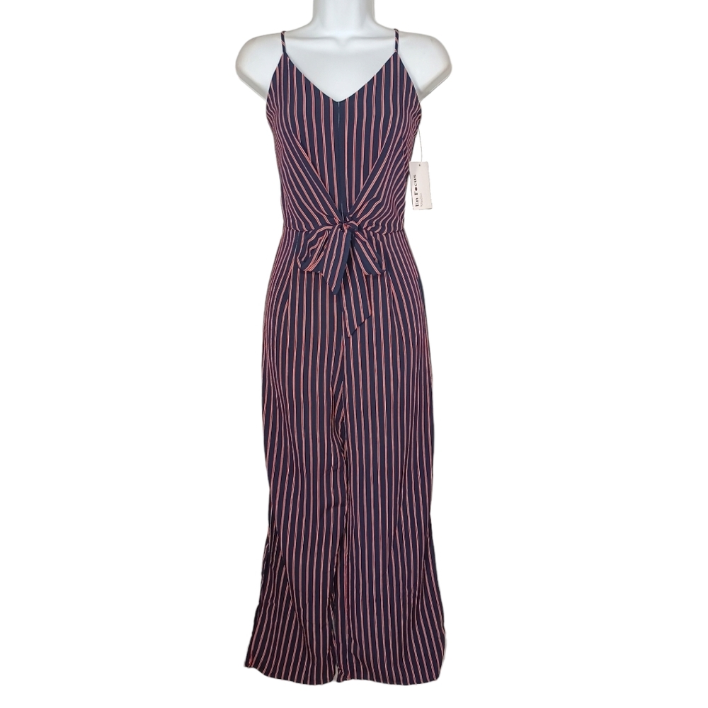 ENFOCUS STUDIO Red Thin Stripe Navy Blue Sleeveless Jumpsuit NWT 4 (Small)
